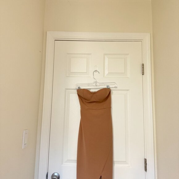 ☀️ LULUS Flaunt it Factor Light Brown Strapless Bustier Midi Dress Beige Tan XS - Picture 7 of 7